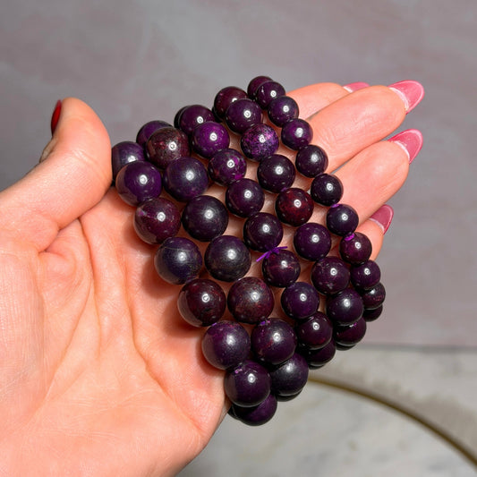 Natural Sugilite Beaded Bracelet Purple Gemstone Jewelry (Bead size: 8-13mm)
