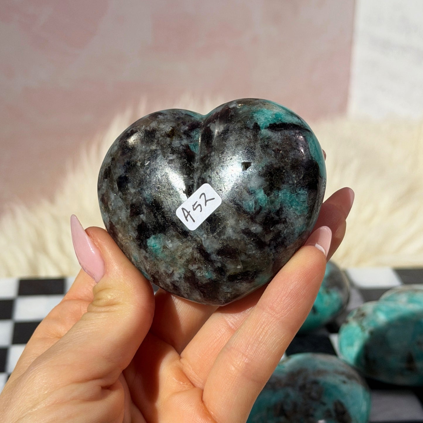 Teal Amazonite & Smoky Quartz Heart | Natural Madagascar Crystal