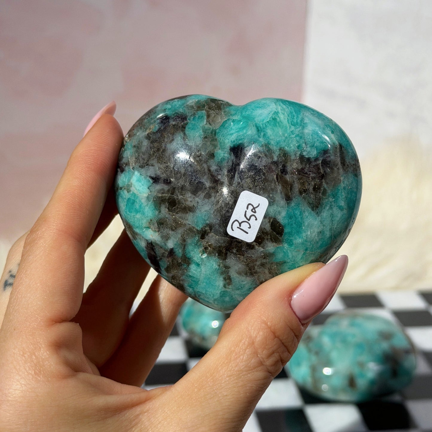 Teal Amazonite & Smoky Quartz Heart | Natural Madagascar Crystal