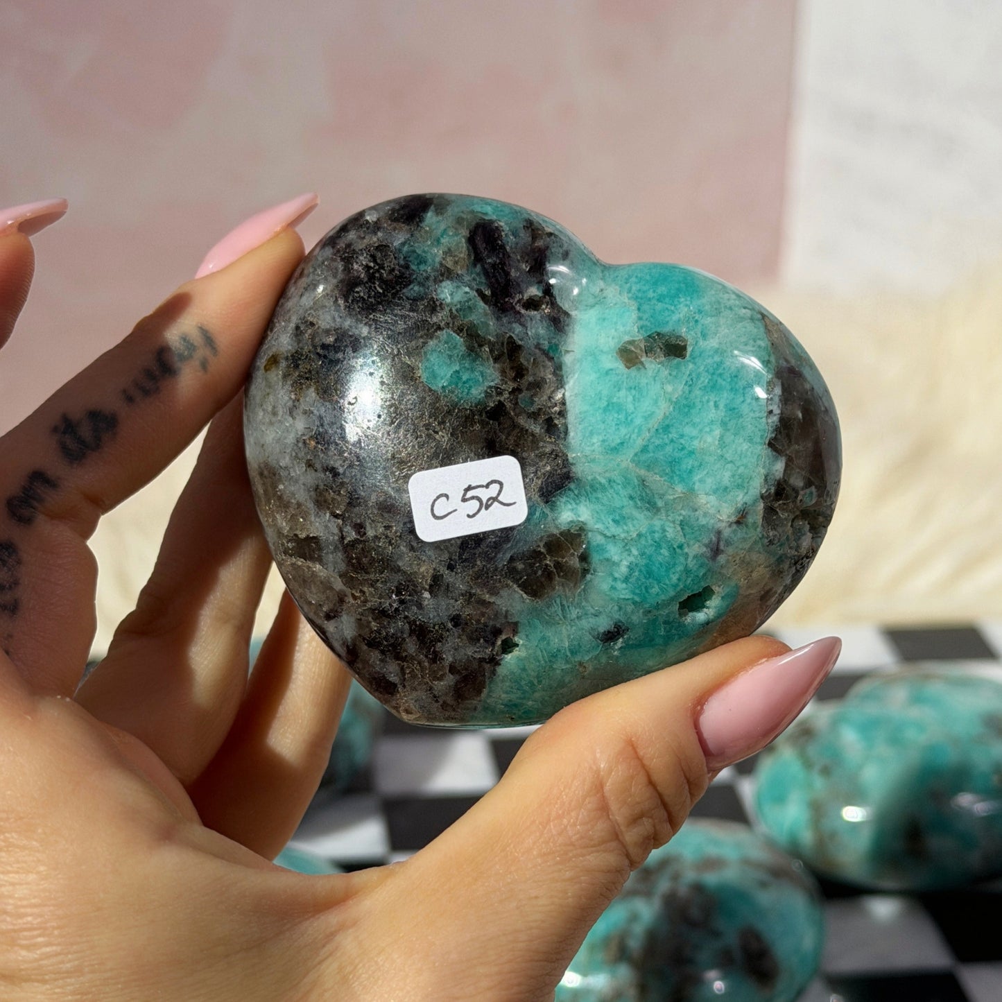 Teal Amazonite & Smoky Quartz Heart | Natural Madagascar Crystal