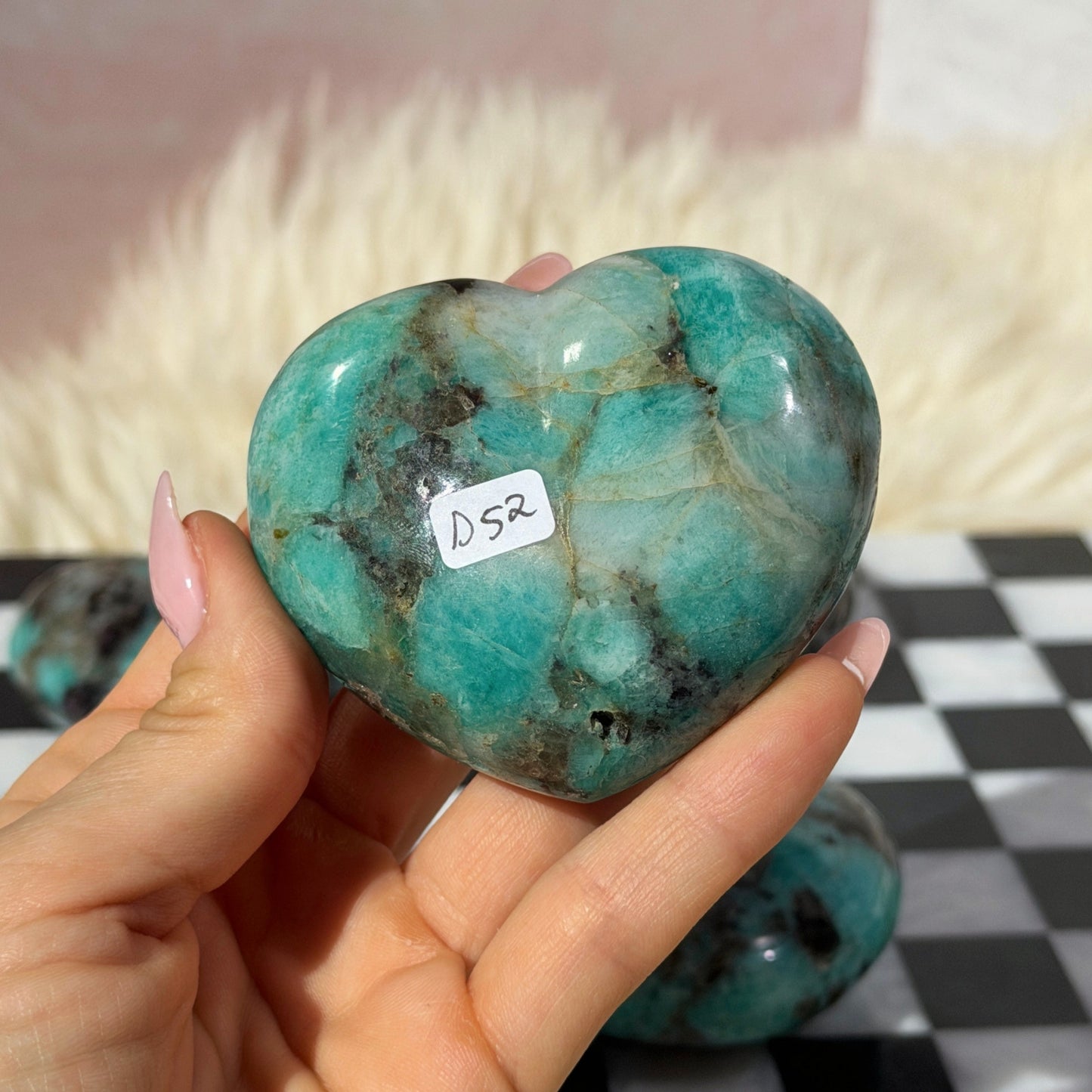 Teal Amazonite & Smoky Quartz Heart | Natural Madagascar Crystal