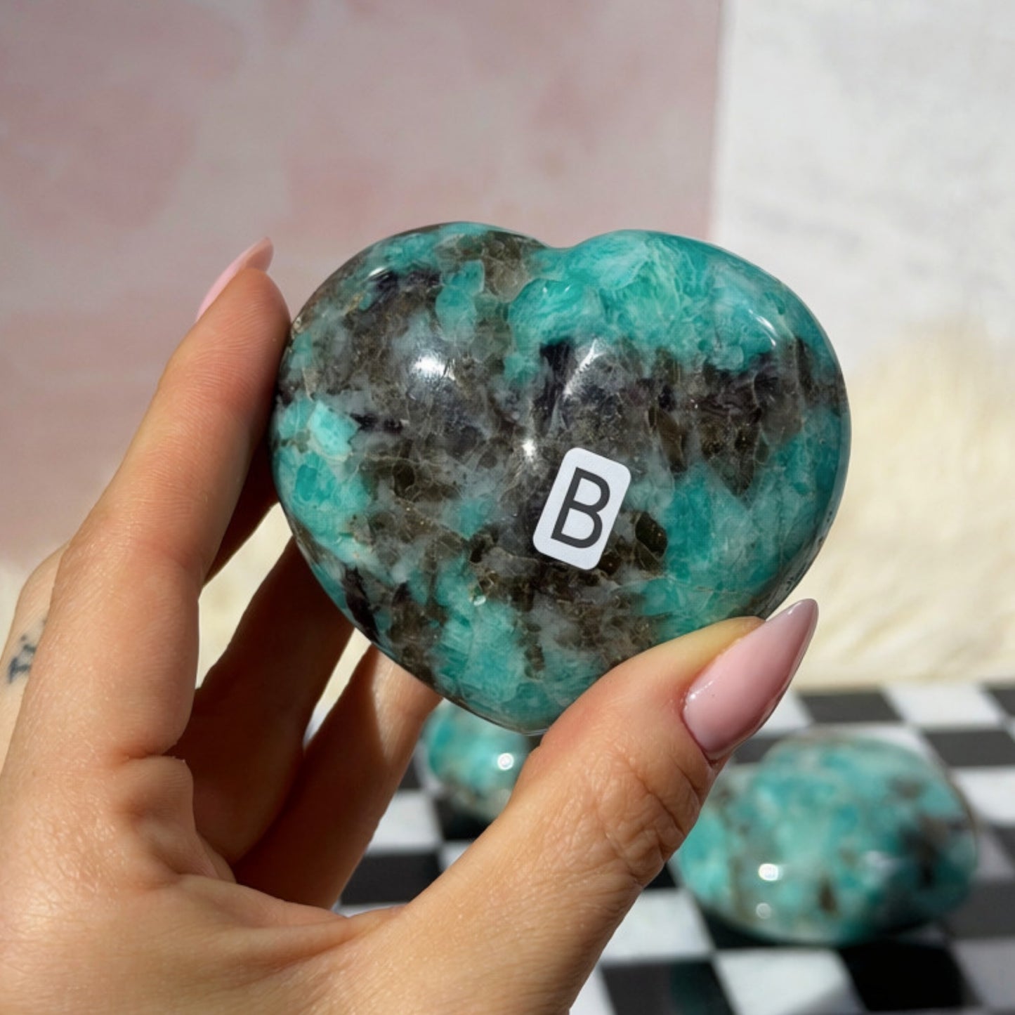 Teal Amazonite & Smoky Quartz Heart | Natural Madagascar Crystal