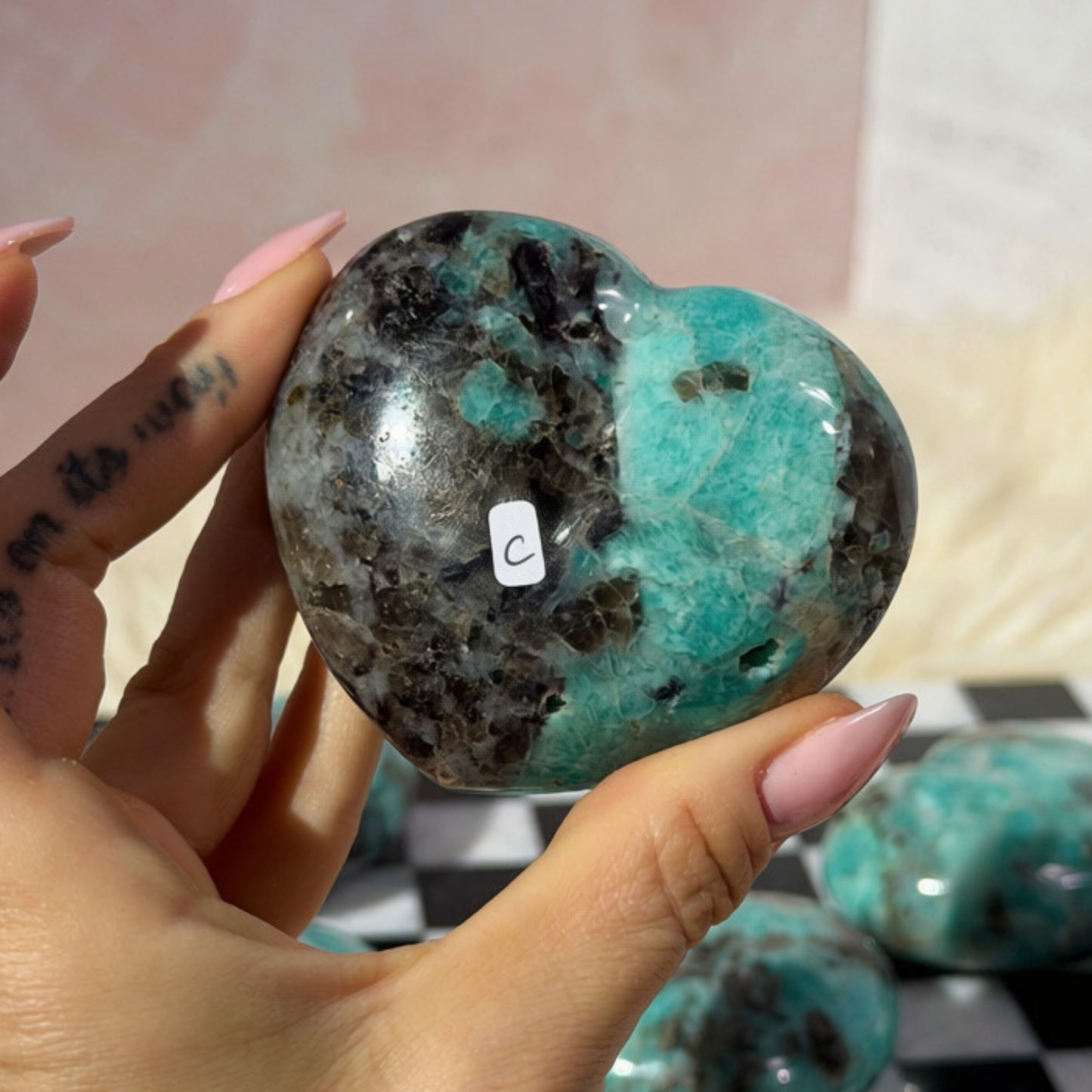 Teal Amazonite & Smoky Quartz Heart | Natural Madagascar Crystal