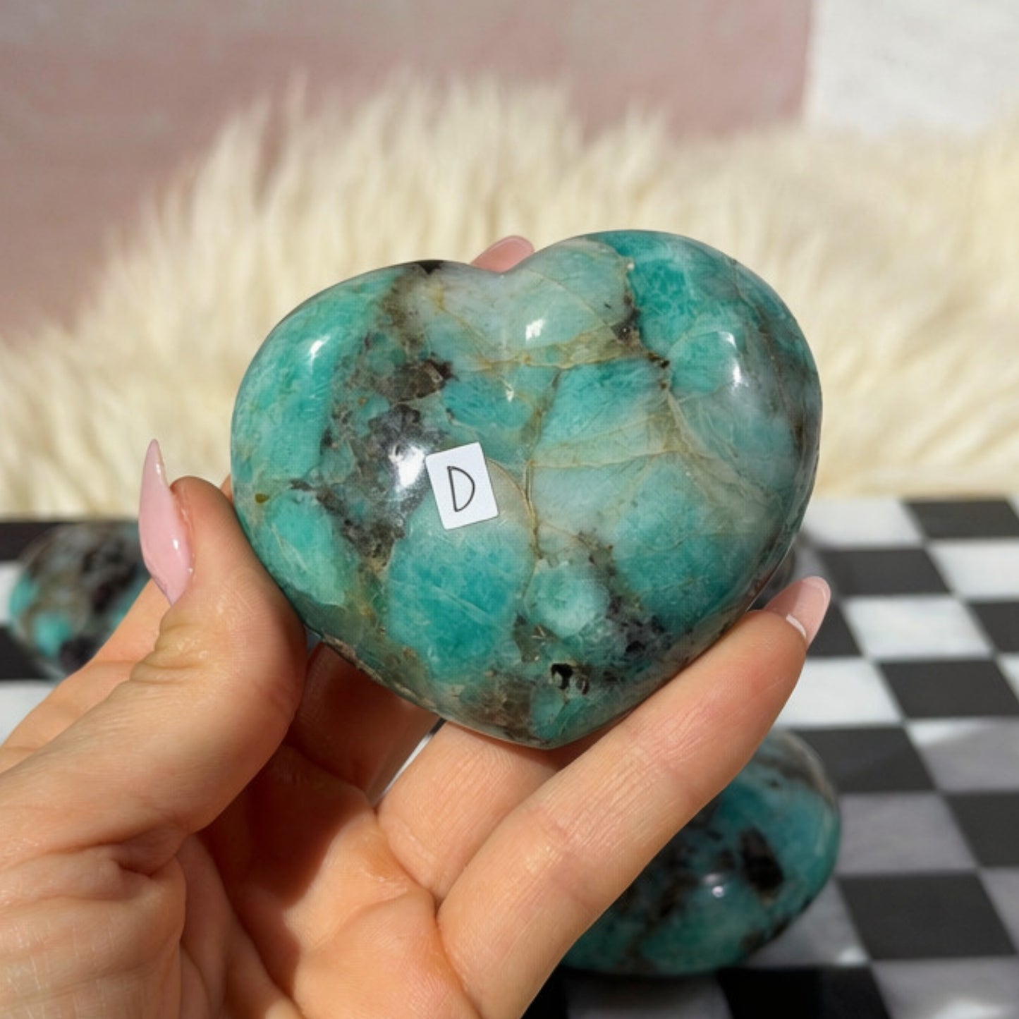 Teal Amazonite & Smoky Quartz Heart | Natural Madagascar Crystal