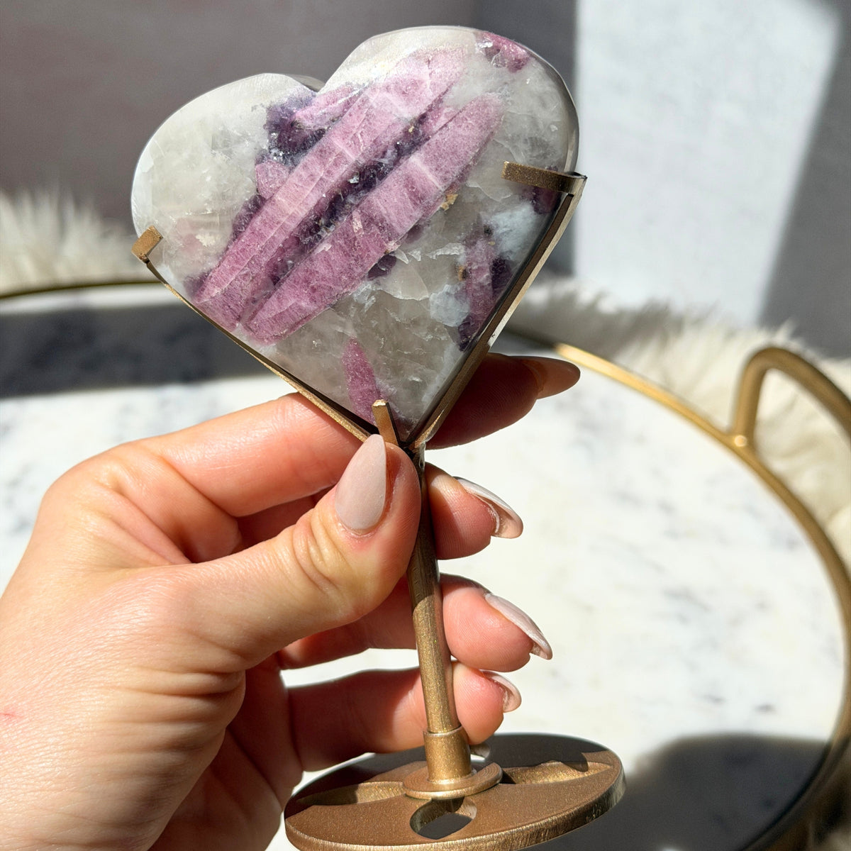 Unicorn Stone Heart on Stand 0.58 lb | Natural Crystal