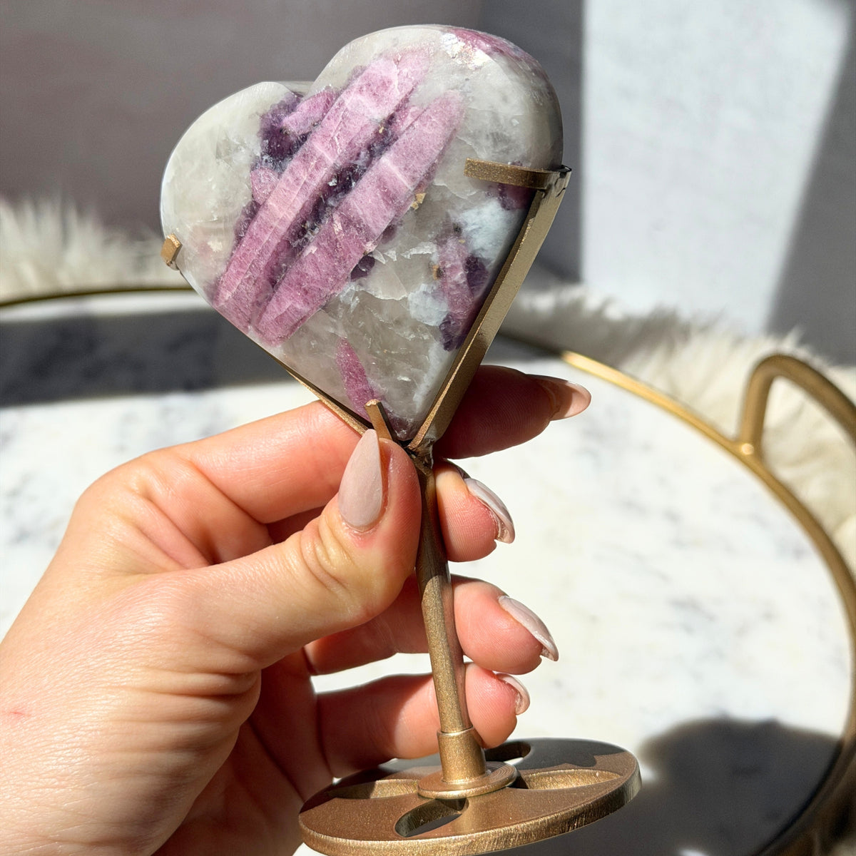 Unicorn Stone Heart on Stand 0.58 lb | Natural Crystal