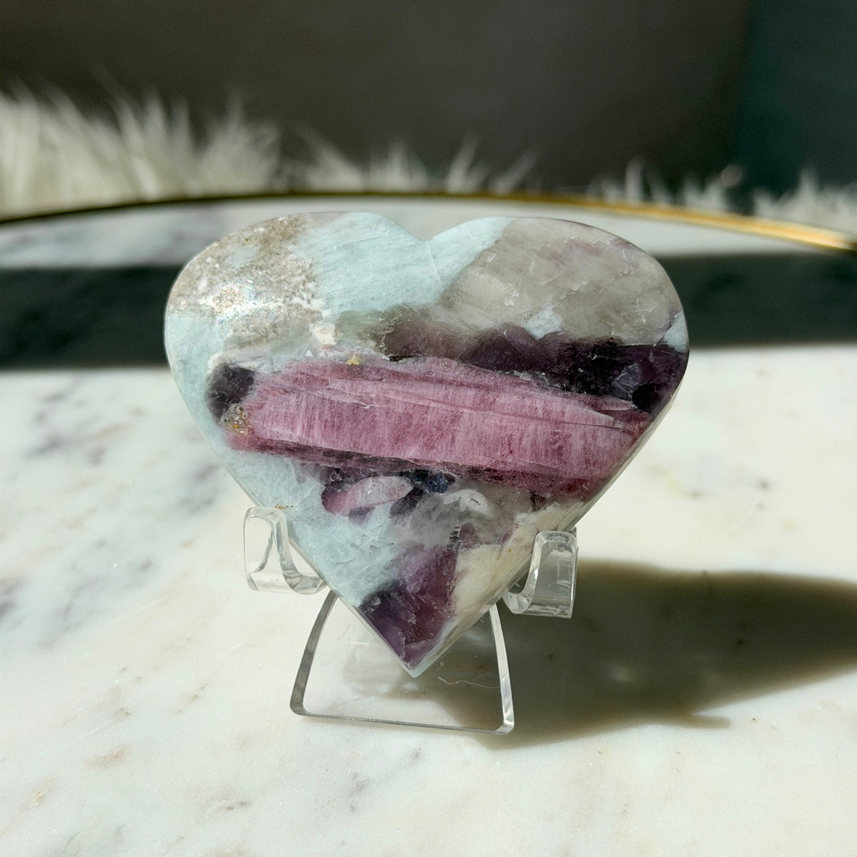 Unicorn Stone Heart with Acrylic Stand 0.29 lb | Natural Crystal