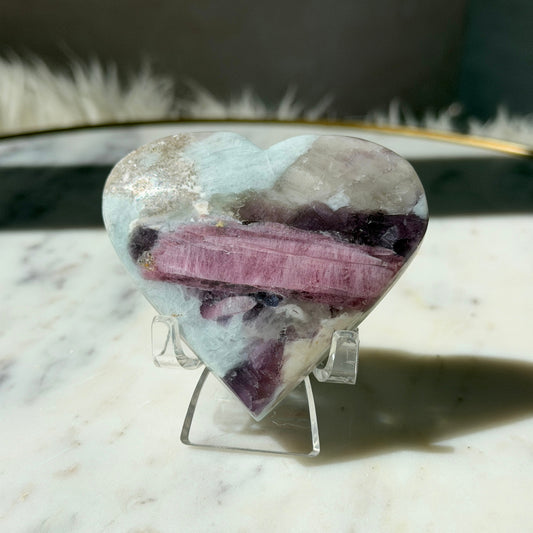 Unicorn Stone Heart with Acrylic Stand 0.29 lb | Natural Crystal