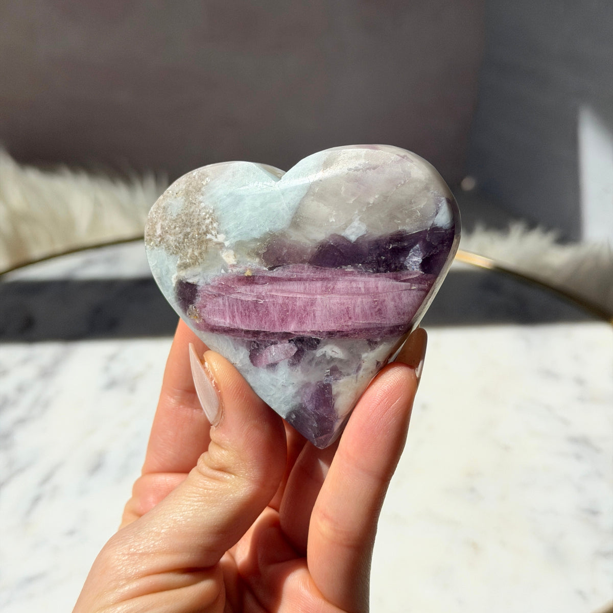 Unicorn Stone Heart with Acrylic Stand 0.29 lb | Natural Crystal