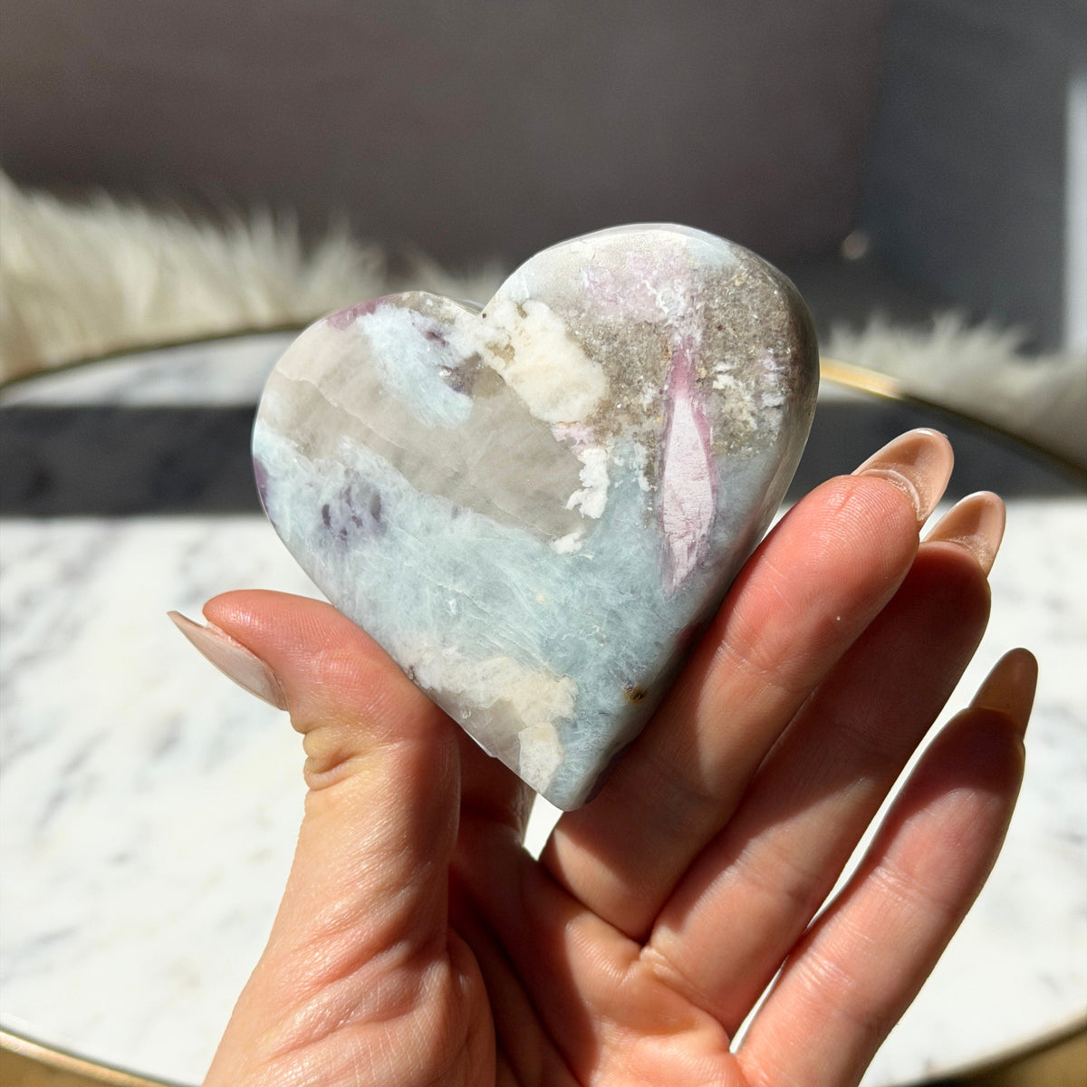 Unicorn Stone Heart with Acrylic Stand 0.29 lb | Natural Crystal