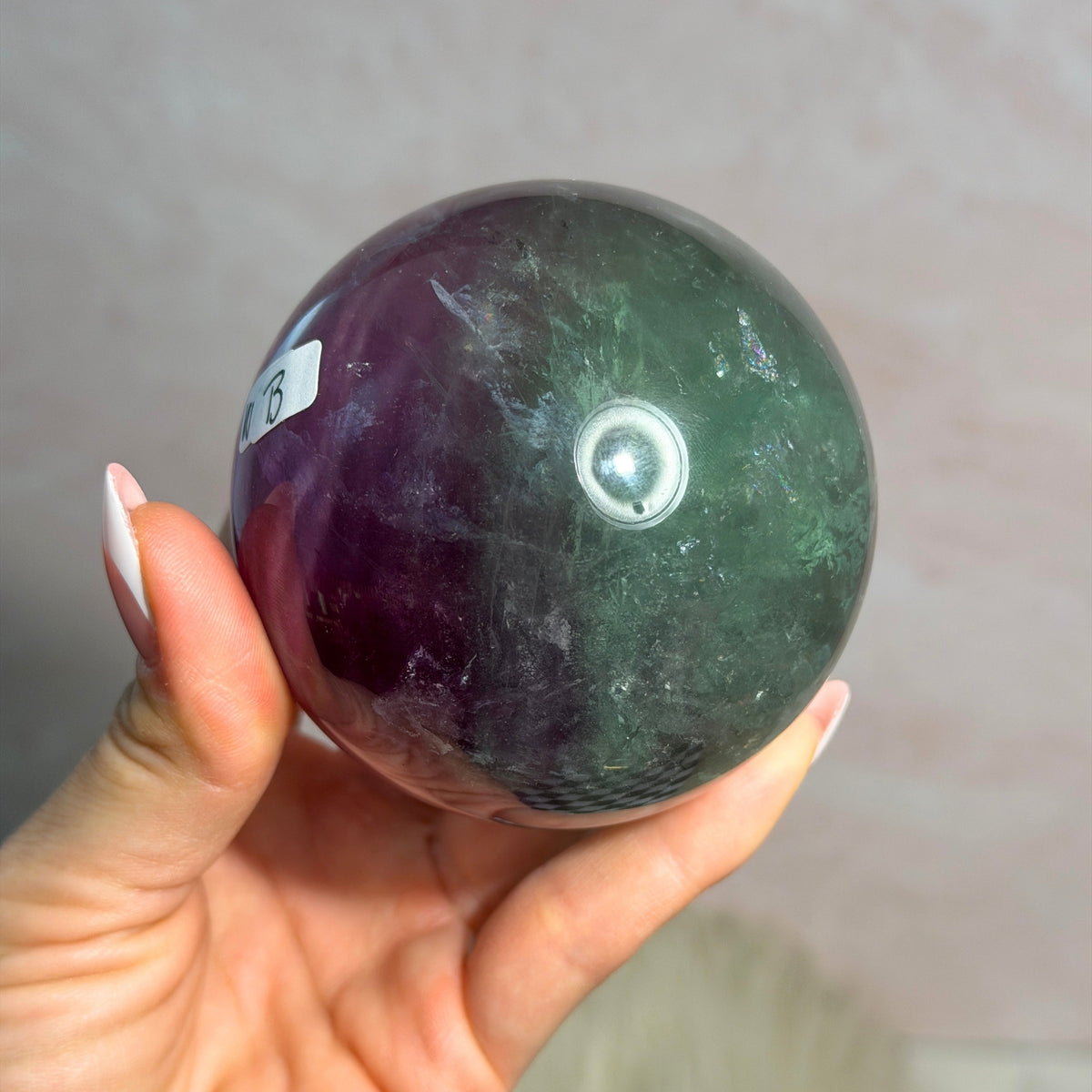 Watermelon Fluorite Sphere 1.4lb with Gold Stand Namibia Crystal Decor