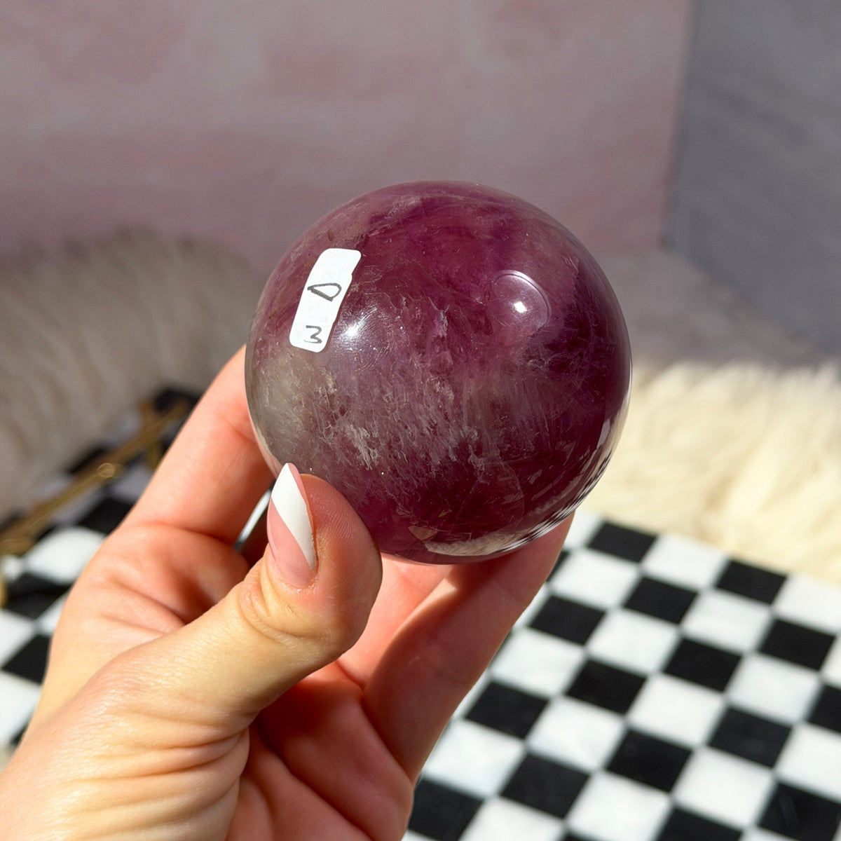 Watermelon Fluorite Sphere 0.85 lb with Gold Stand Namibia Crystal Decor