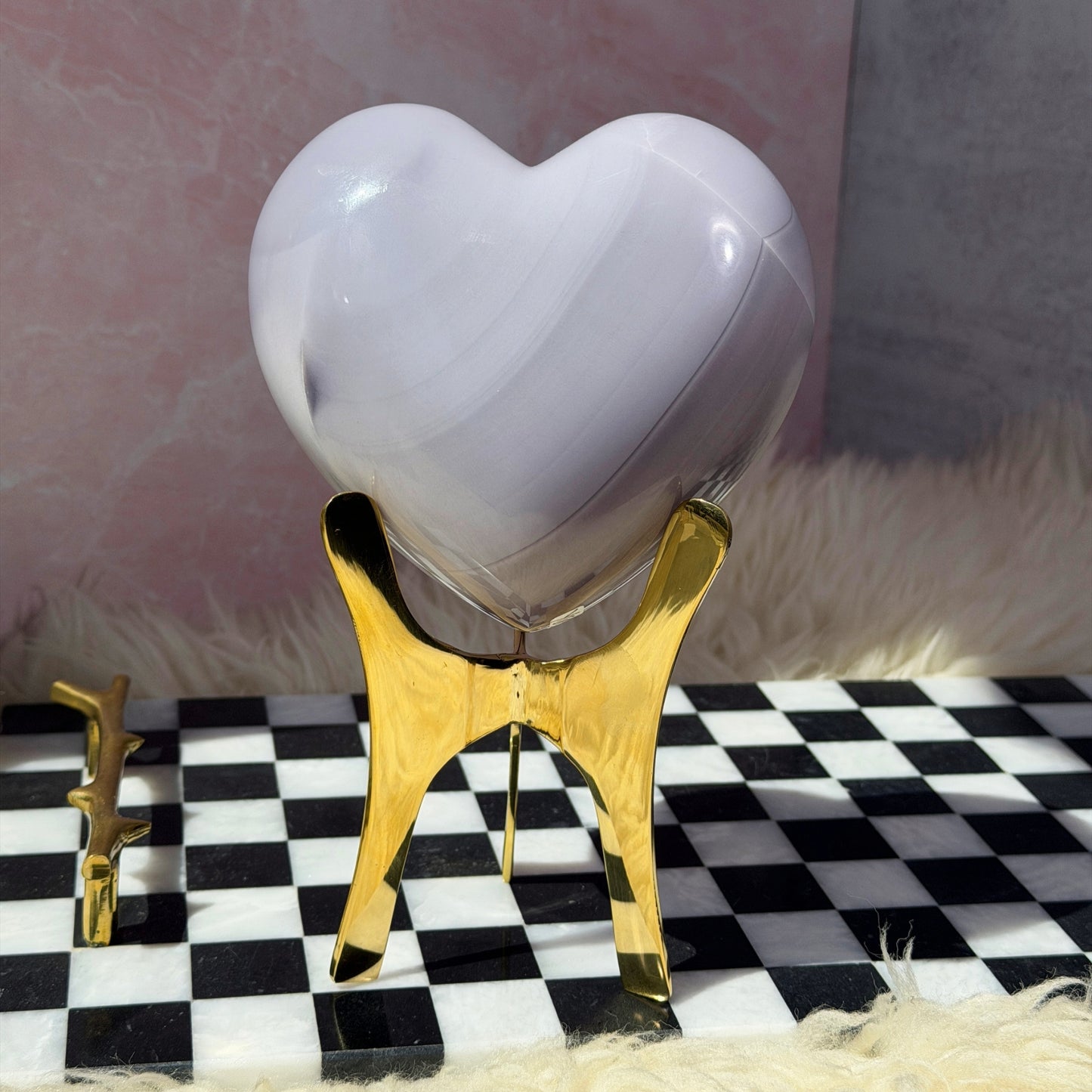 Lavender Yttrium Fluorite Puffy Heart on Gold Stand 4 lbs | Natural Mexico Crystal