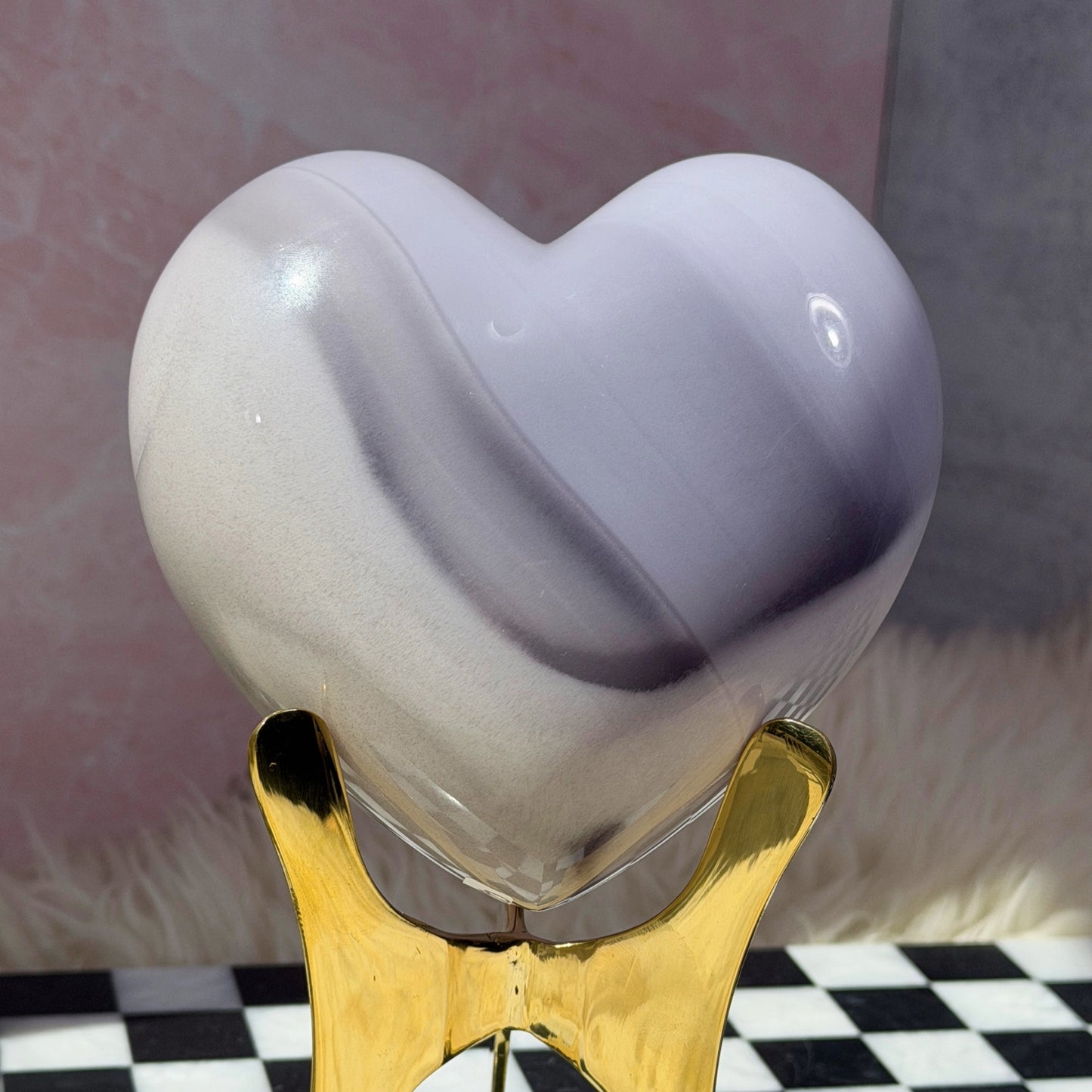 Lavender Yttrium Fluorite Puffy Heart on Gold Stand 4 lbs | Natural Mexico Crystal