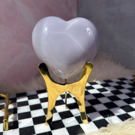 Lavender Yttrium Fluorite Puffy Heart on Gold Stand 3.9 lbs | Natural Mexico Crystal