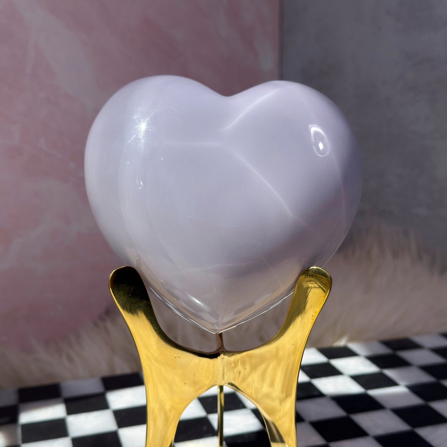 Lavender Yttrium Fluorite Puffy Heart on Gold Stand 3.9 lbs | Natural Mexico Crystal