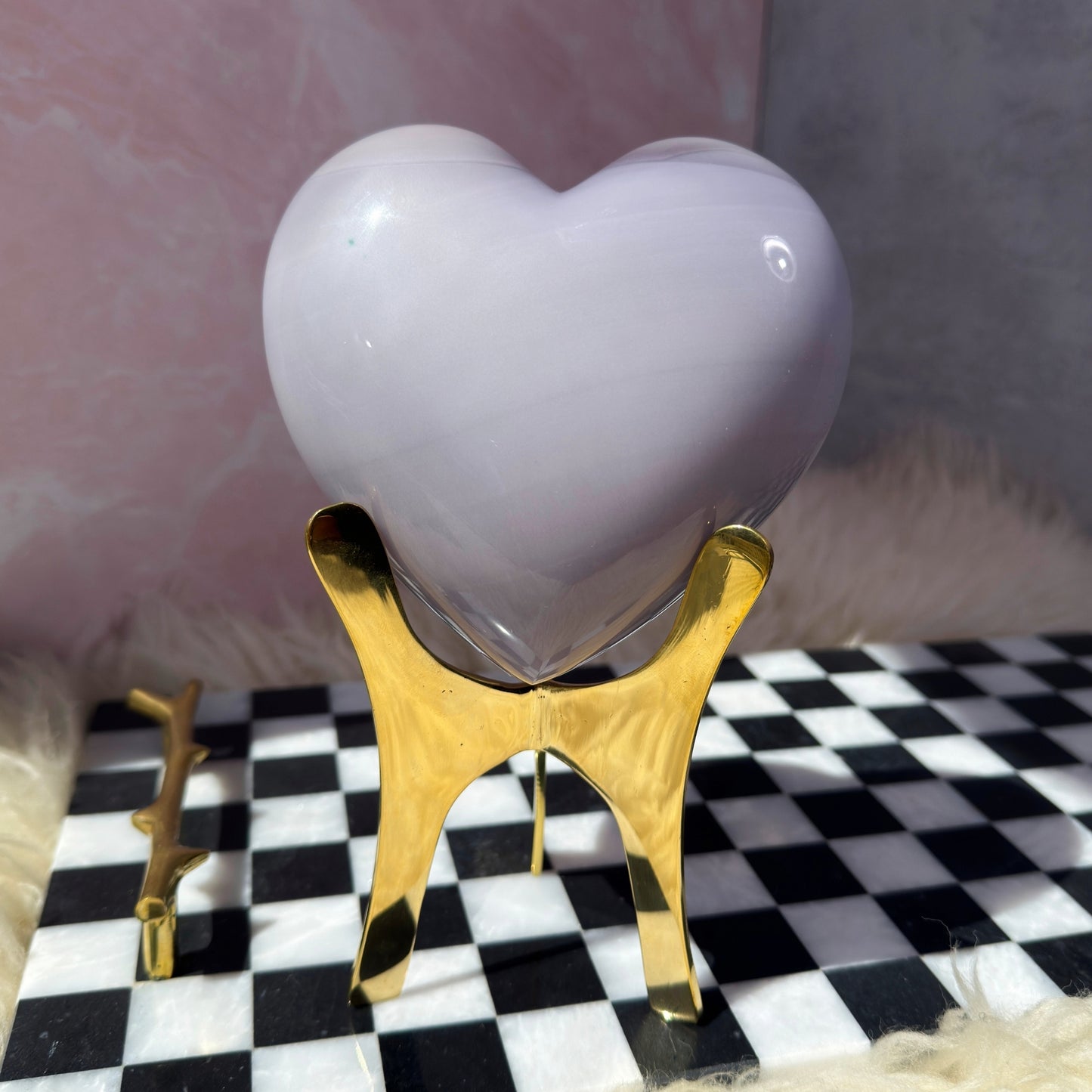 Lavender Yttrium Fluorite Puffy Heart on Gold Stand 3.7 lbs | Natural Mexico Crystal