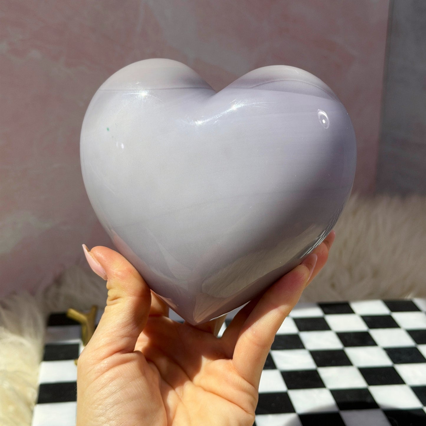 Lavender Yttrium Fluorite Puffy Heart on Gold Stand 3.7 lbs | Natural Mexico Crystal