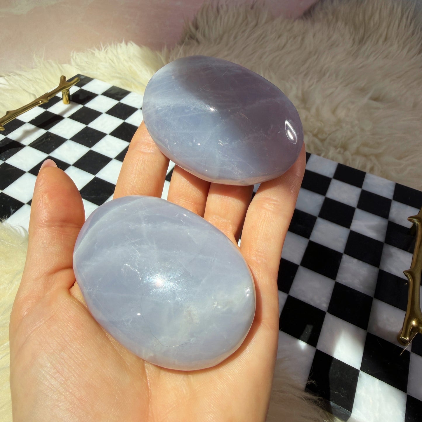 Blue Rose Quartz Palm Stone