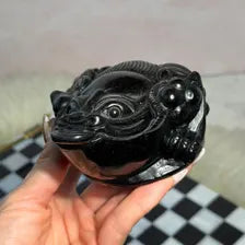Silver Sheen Obsidian Money Toad 1.5lb Mexican Crystal Carving