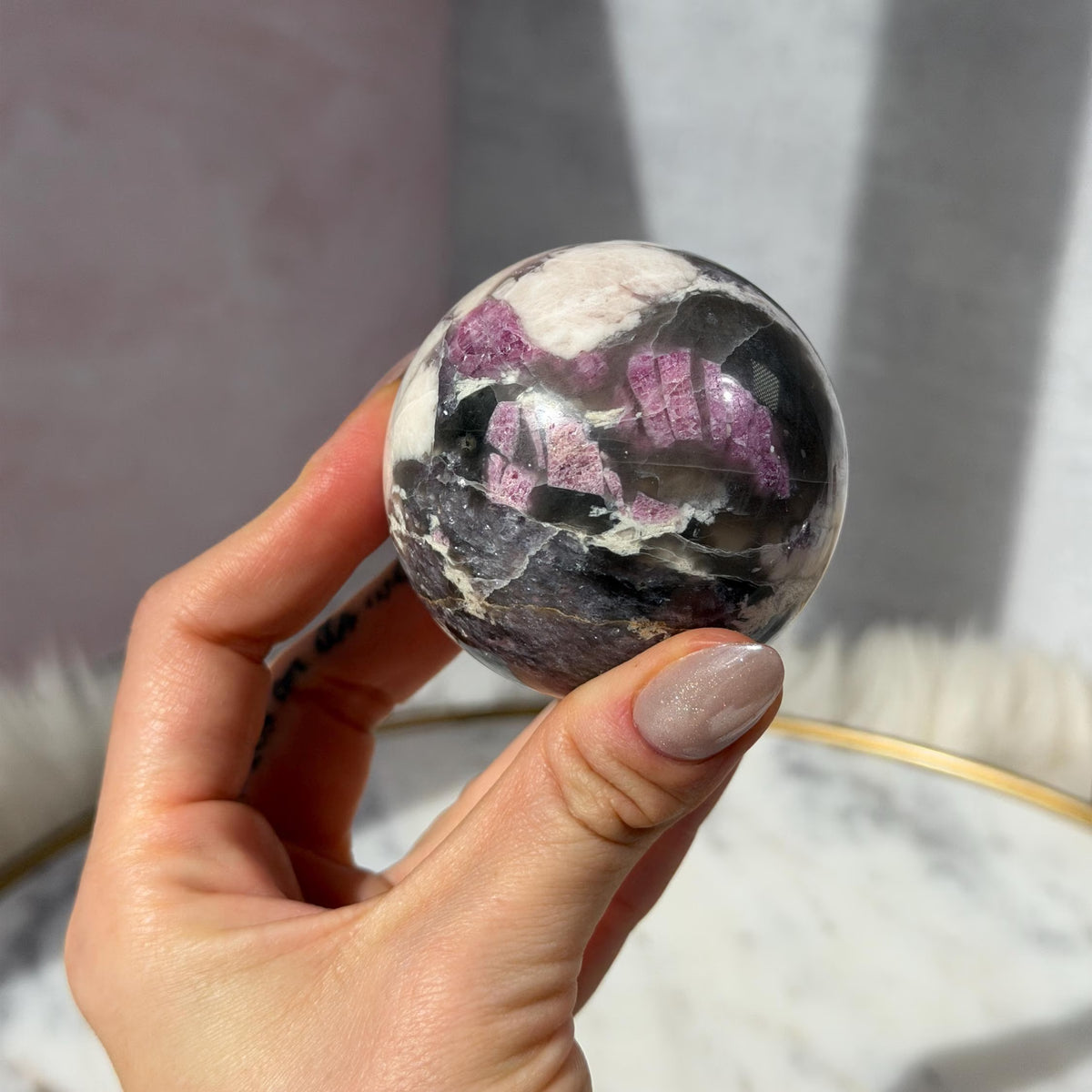 Unicorn Stone Sphere with Gold Stand 0.65 lb | Madagascar