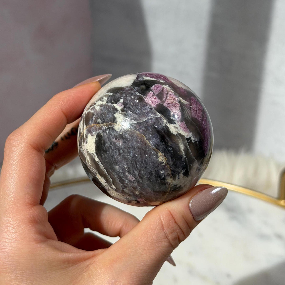 Unicorn Stone Sphere with Gold Stand 0.65 lb | Madagascar