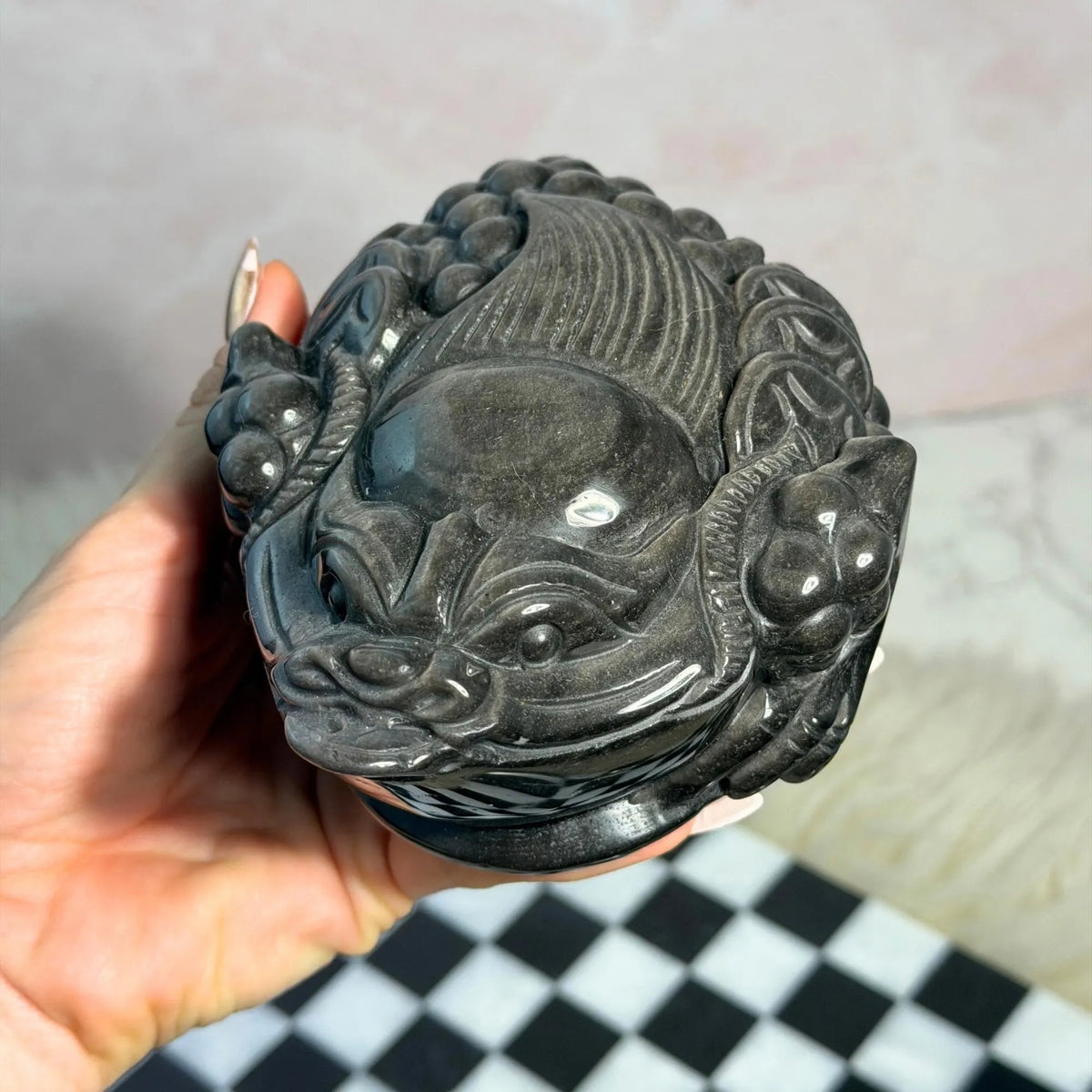 Silver Sheen Obsidian Money Toad 2.16lb Mexican Crystal Carving