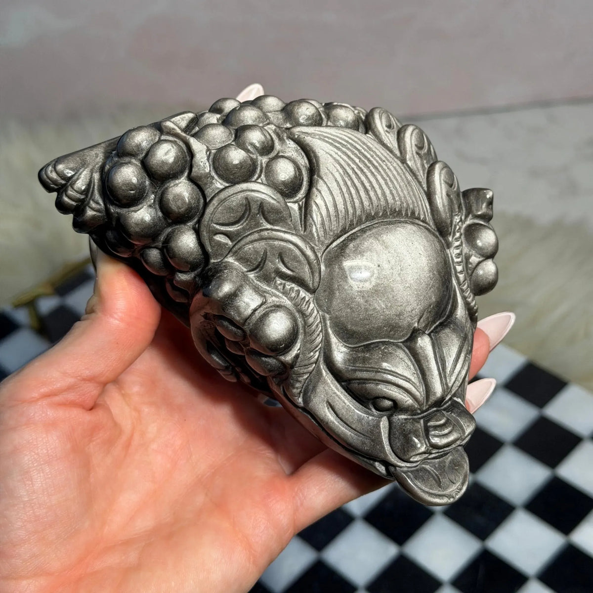 Silver Sheen Obsidian Money Toad 1.5lb Mexican Crystal Carving