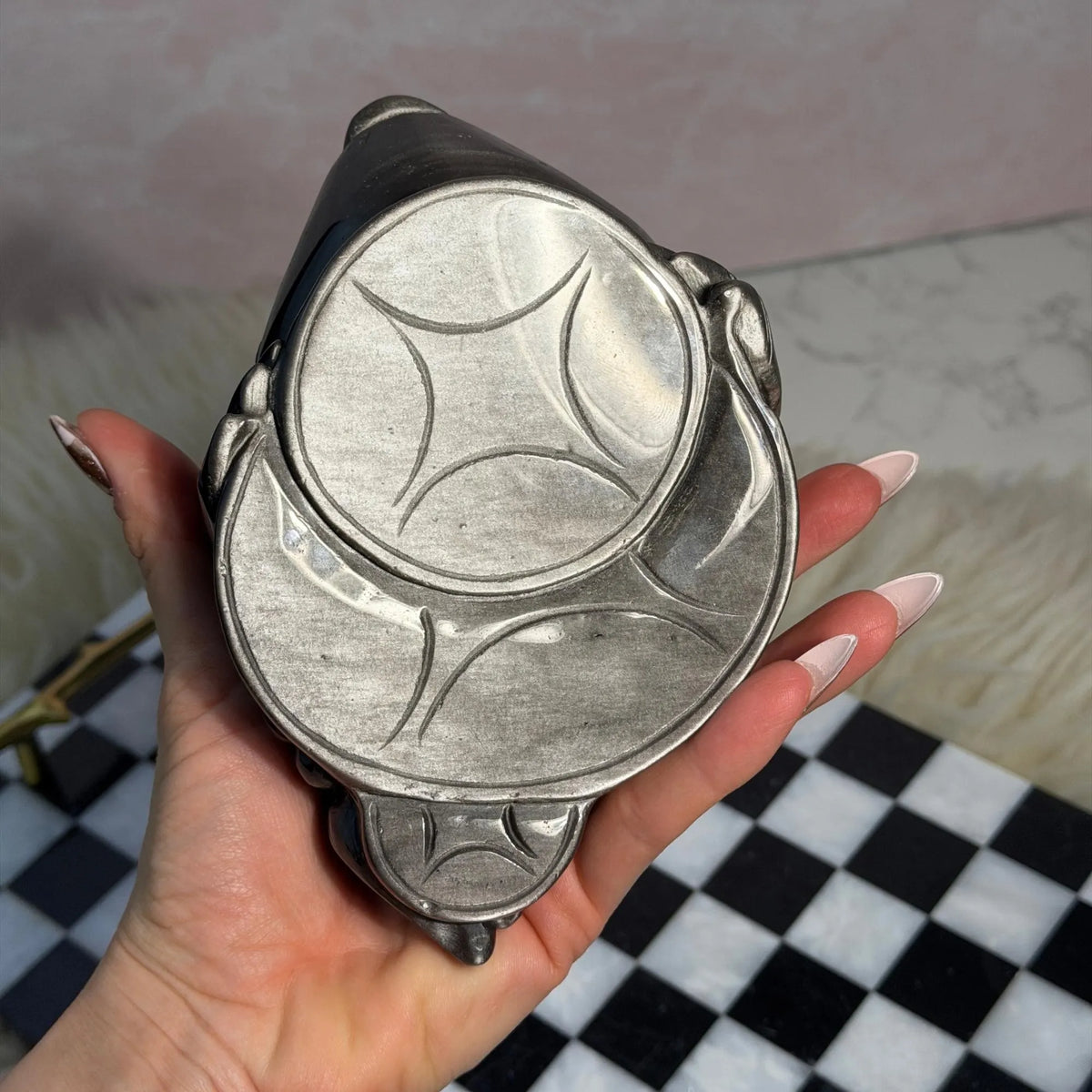Silver Sheen Obsidian Money Toad 2.16lb Mexican Crystal Carving
