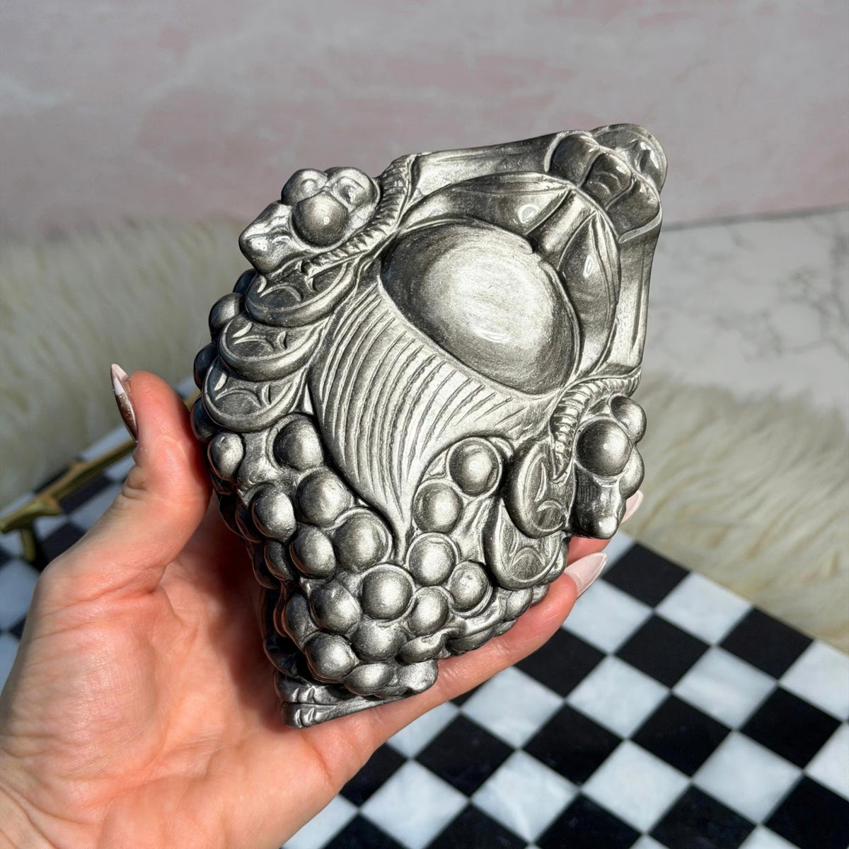 Silver Sheen Obsidian Money Toad 2.16lb Mexican Crystal Carving